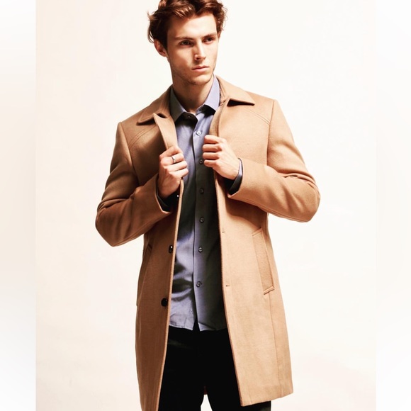 NWOT Vizoni Uomo Camel Tan Wool Coat Peacoat Single Breasted - Picture 2 of 8